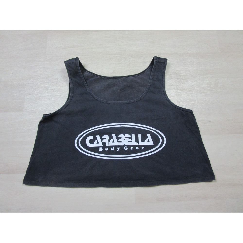 Vintage 90s‎ Carabella BODY GEAR (M) WORK OUT Tank COTTON HALF Gym Shirt Black
